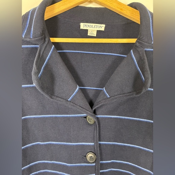 Pendleton Women’s Blazer Cardigan Large Navy Blue White Striped Academia Office - Picture 3 of 8